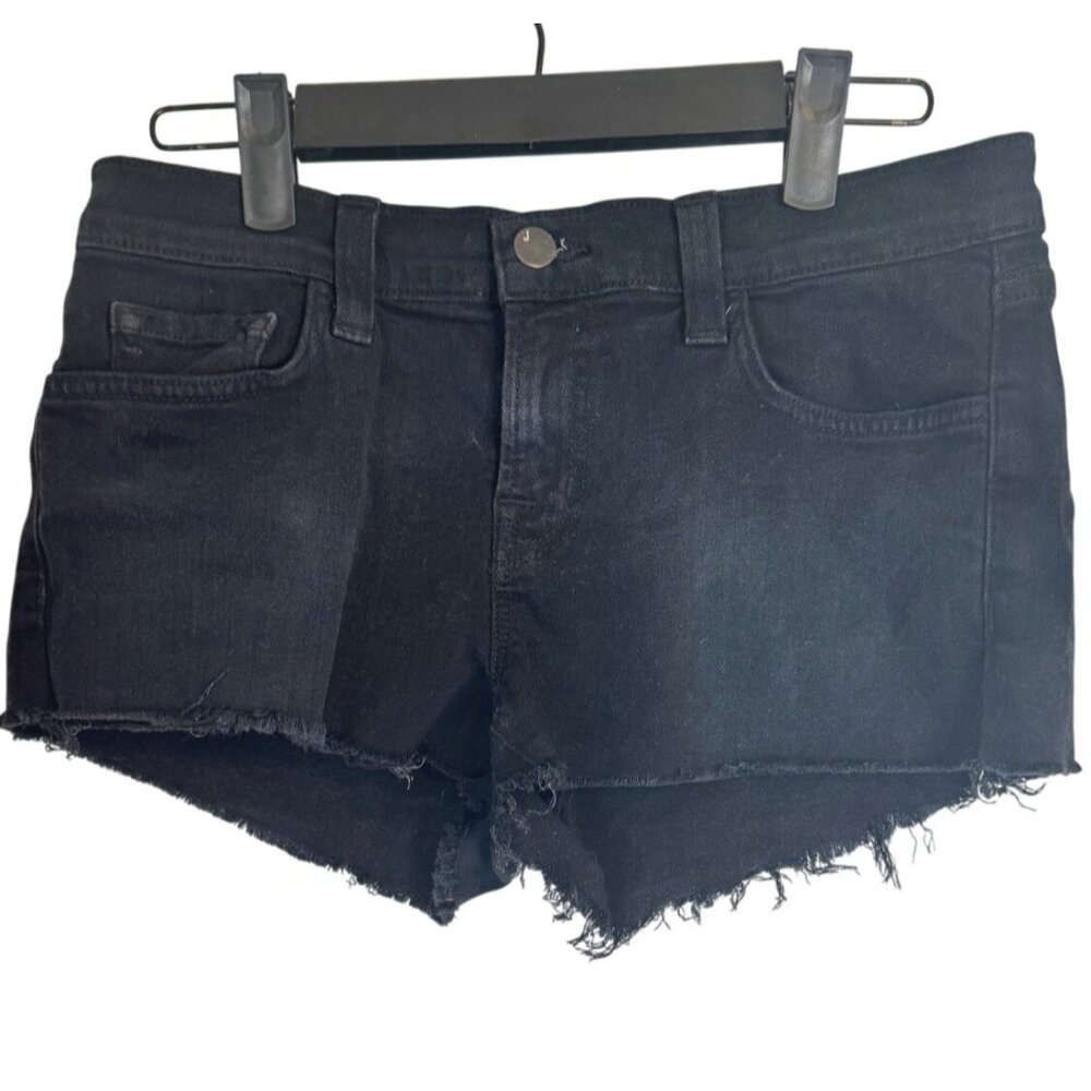 J Brand Size 25 Black Denim Cutoff Shorts Distressed Raw Hem